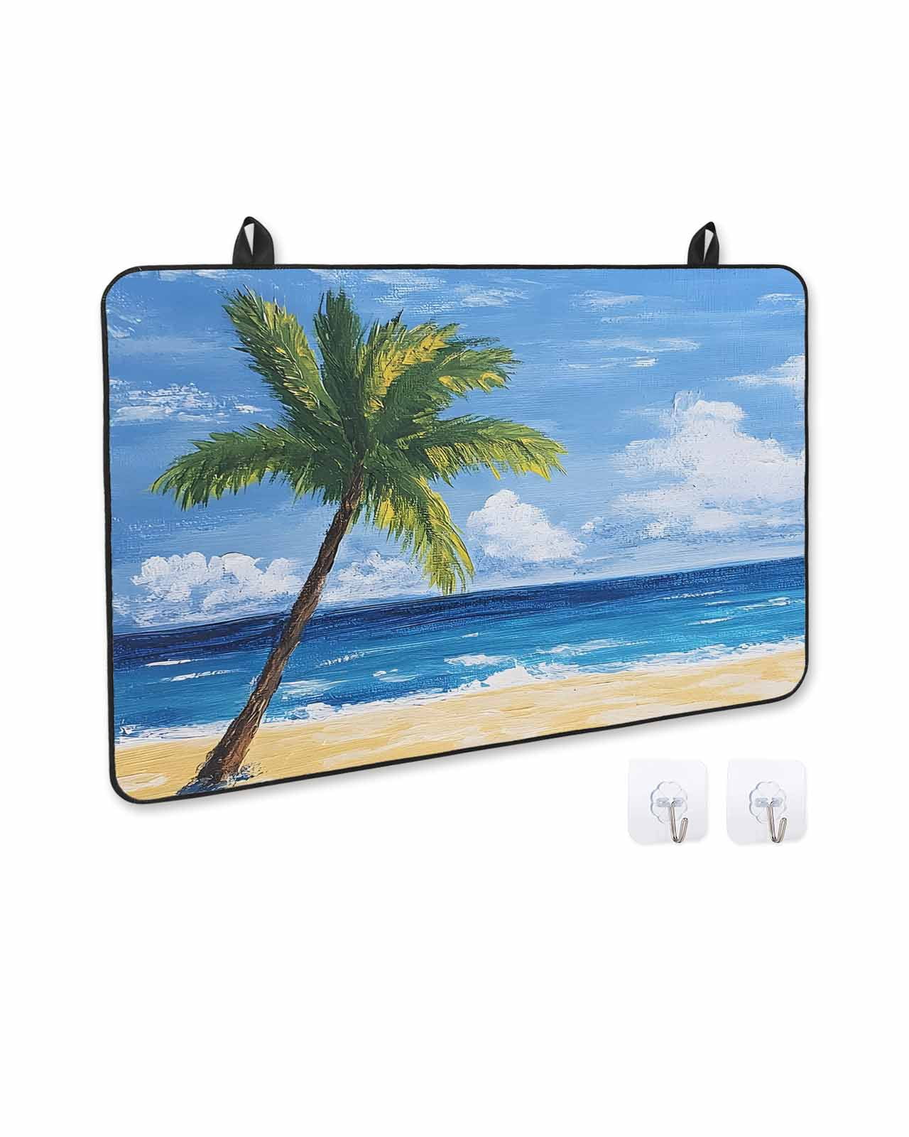 nqOlkjepod Large Induction Cooktop Protector Mat 24"x21", Palm Tree Beach Stove Top Covers for Electric Stove, Summer Ocean Blue Sky Cloudy Scenery Stove Burner Cover Mats, Glass Top Stove Cover