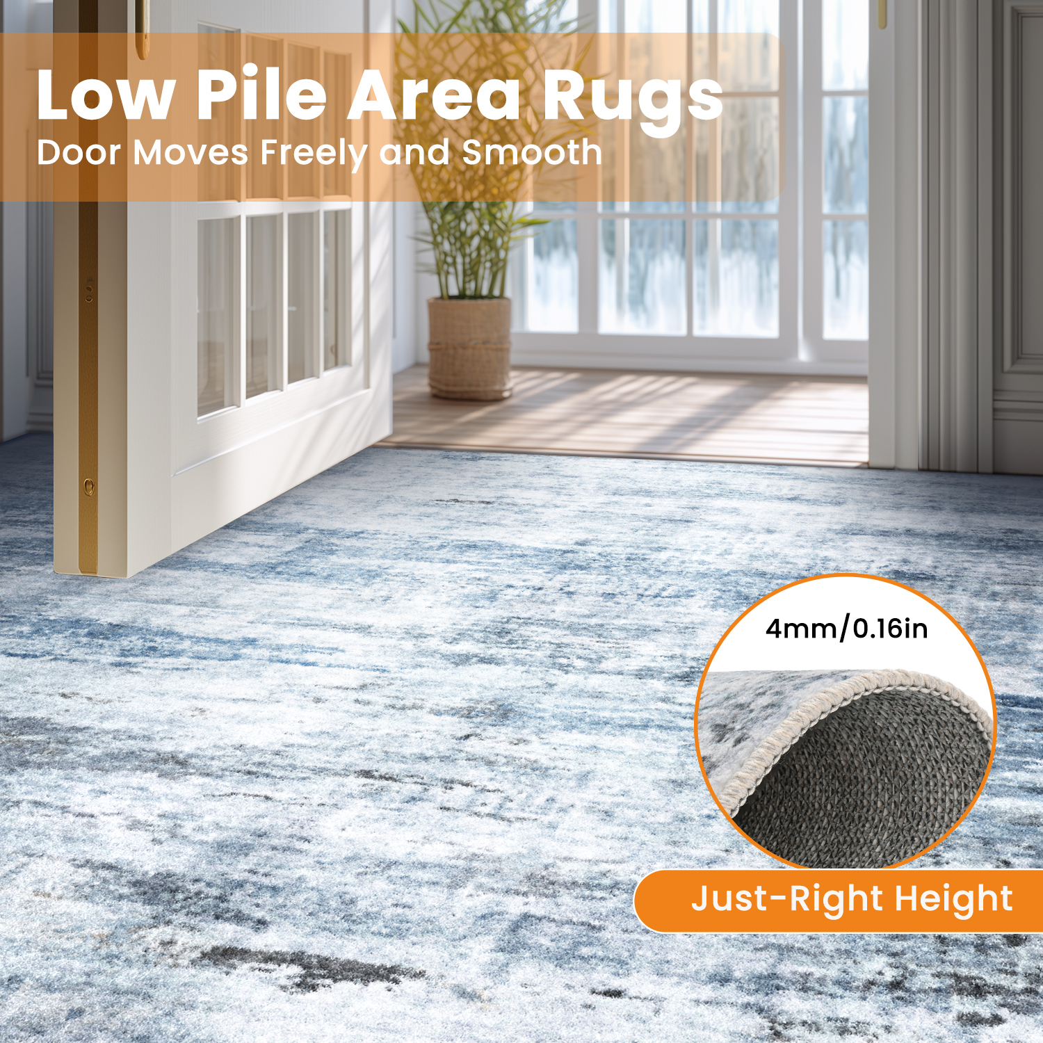 Area Rugs for Living Room, Homasen 8'x10' Washable Indoor Rug Dream Light Blue, Soft Low Pile Stain Resistant Carpet for Bedroom, Dinning Room