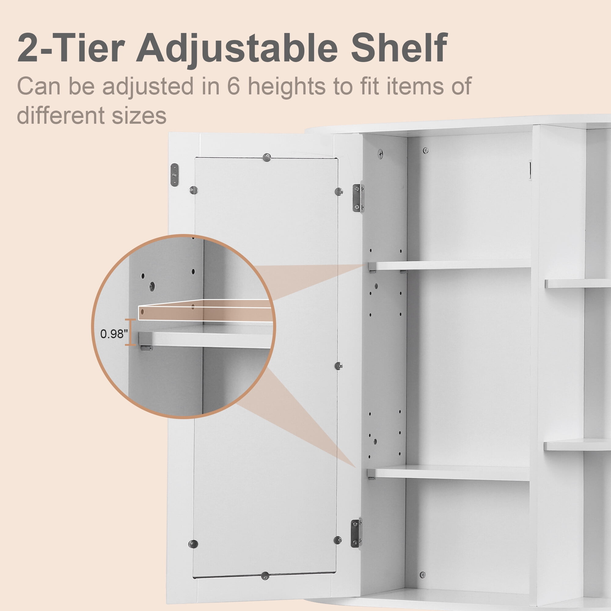 HomGarden Mirror Door Wall-Mount Bathroom Cabinet, Medicine Cupboard White, 6.5 W