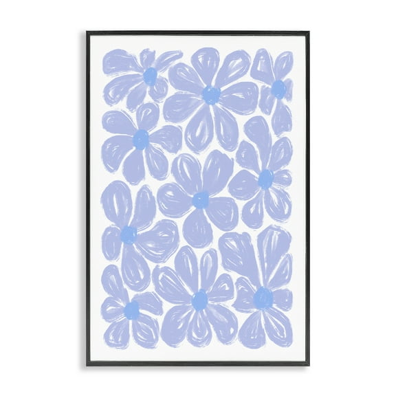 Stupell Industries Blue Blooms Patterned Floral Painting Black Framed Art Print Wall Art, 12 x 18