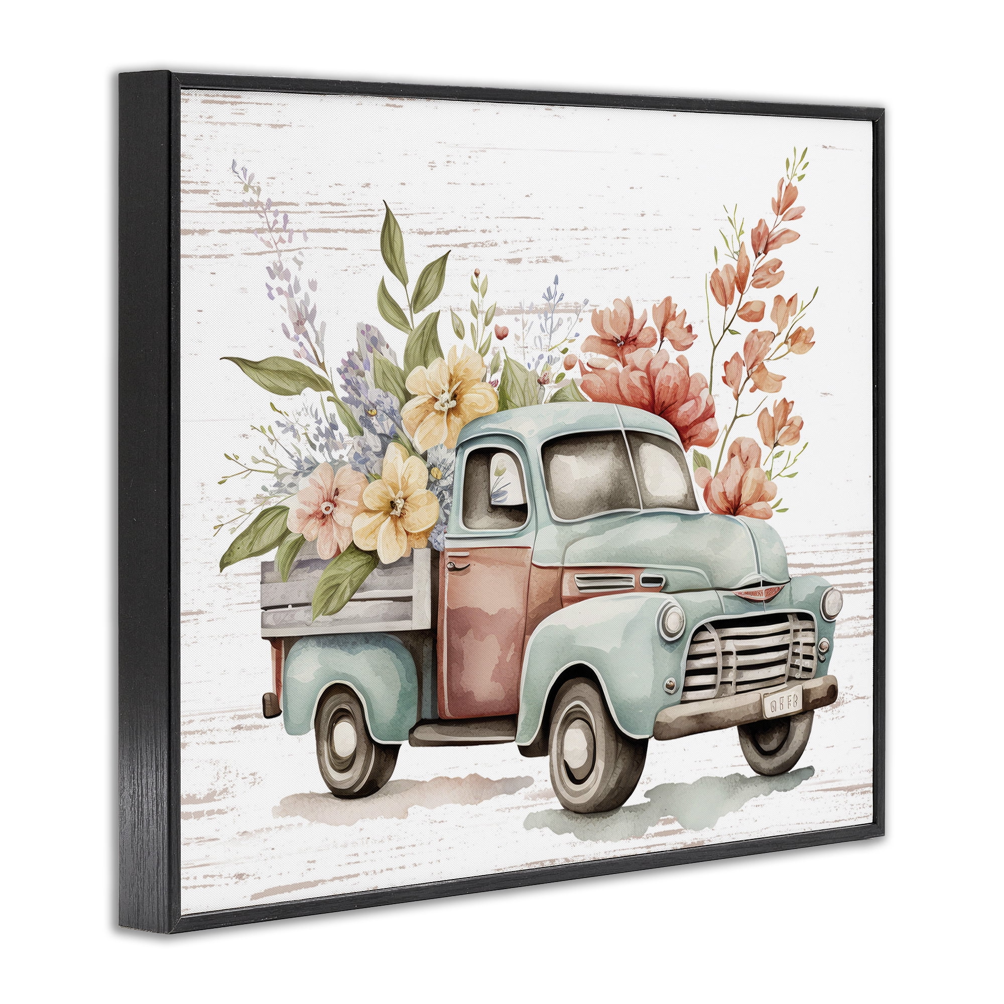 Stupell Industries Flower Blossom Truck Transportation Painting Black Framed Art Print Wall Art, 20 x 16