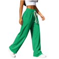 thumbnail image 5 of Ltctricy Ribbed Wide Leg Pants for Women Drawstring Comfy Yoga Pants Casual Loose Elastic Waisted Lounge Pants(Green,One Size), 5 of 6
