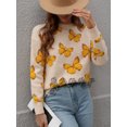 thumbnail image 1 of Suéter de mujer de punto holgado de talla grande con cuello redondo y estampado de mariposas de estilo europeo y americano para invierno, 1 of 6