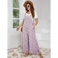 thumbnail image 3 of SHOWMALL Women’s Plus Casual Overalls Adjustable Straps Purple Chrysanthemum 2X Baggy Pants Floral Print Wide Leg Jumpsuits with Pockets, 3 of 7