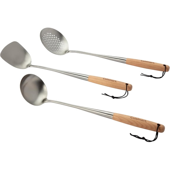 Cuisinart 3-Piece Stainless Steel Wok Tool Set with Bamboo Handles, Silver