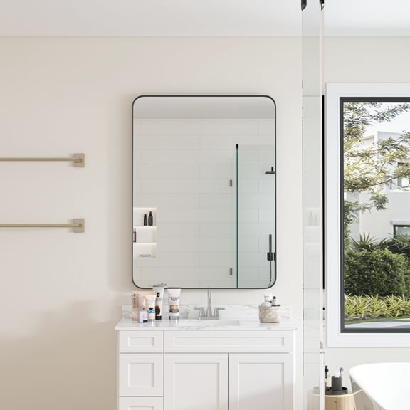 TOPCOMFY Mirrors 30x40 Inch Black Rectangular Metal Framed Vanity Dressing Mirror for Bathroom Living Room Bedroom Wall Decor