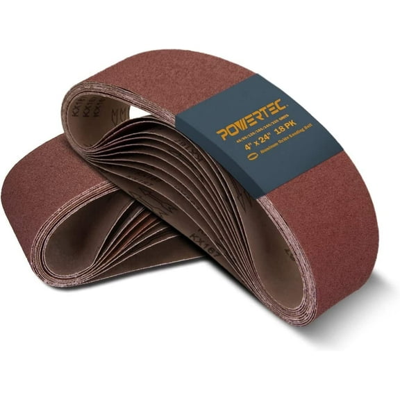 POWERTEC 18PK 4 x 24 Inch Sanding Belts, 3 Each of 40 80 120 180 240 320 Grits, 18 PK, Aluminum Oxide Belt Sander Sanding Belt Assortment, Sandpaper for Oscillating Belt and Spindle Sander, 110009