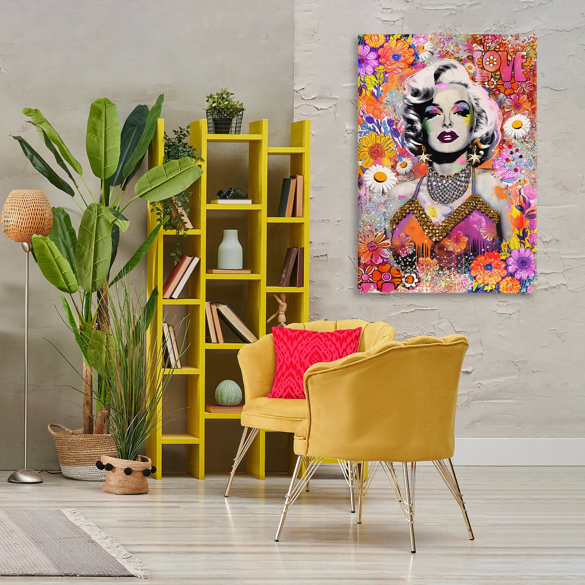 Stupell Industries Hippie Bedecked Marilyn People Painting Wrapped Canvas Art Print Wall Art, 30 x 45