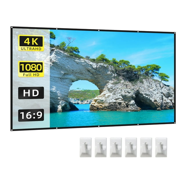 Écran de Projecteur 72 Pouces 16:9 HD 4K Pliable Portable Double Face Projection Anti-Froissement Rideau d'Écran de Film avec Crochets pour Intérieur Extérieur Cinéma Maison Bureau Réunion