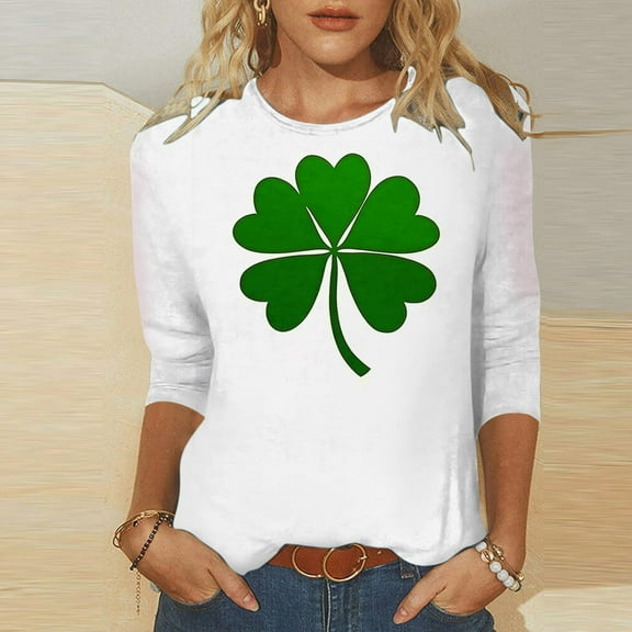 St. Patrick's Day Shirts, 3/4 Sleeve T Shirts for Women, Round Neck Blouse Tops Fashion Woman Casual Printing Blouse Crewneck 3/4 Sleeved T-Shirt Summer Tops