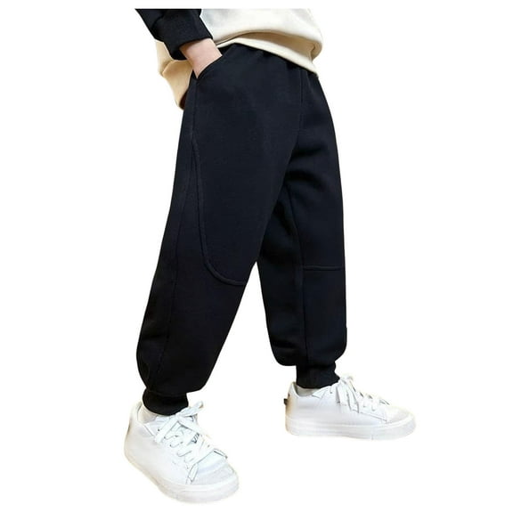 HUANBAI Boys Pants Drawstring Elastic Sweatpants Active Joggers Warm Sweatpants For Kids 8-9 Years