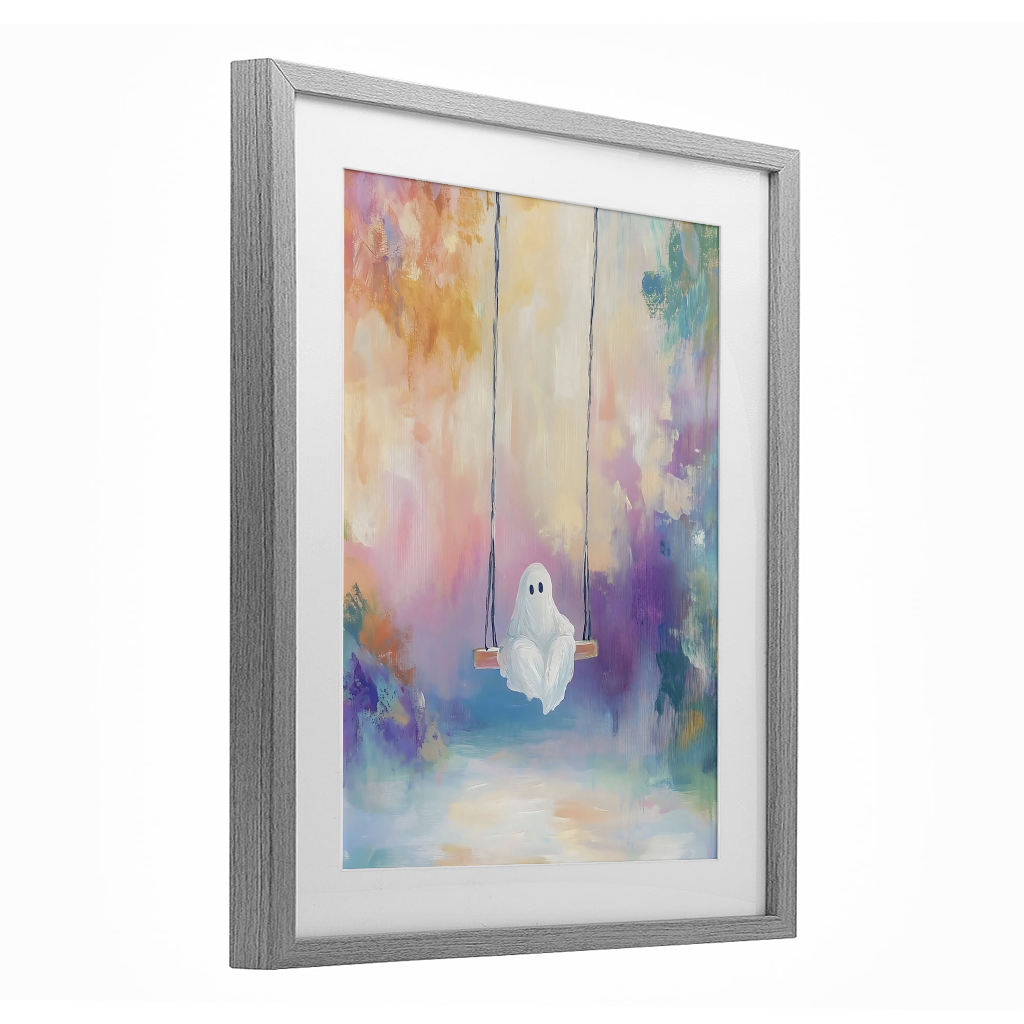 Stupell Industries Watercolor Ghost on Swing Gray Framed Print Under Glass, design by The Prints Vibe