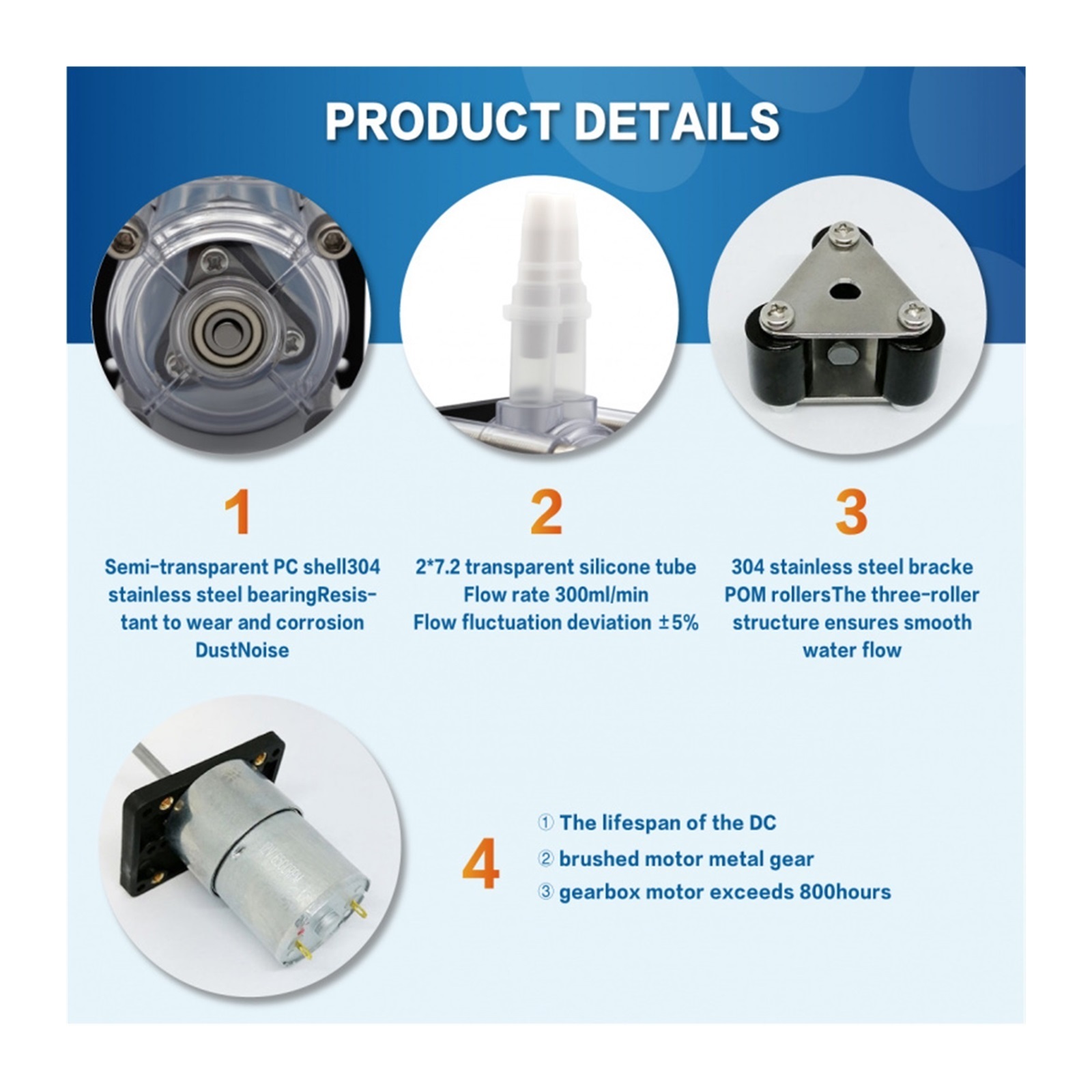 500mL/min High-Quality Peristaltic Pump - Corrosion Resistant, Transparent PC Head For Aquarium & Lab Use ,Easy to Use - SILICONE TUBE_12V