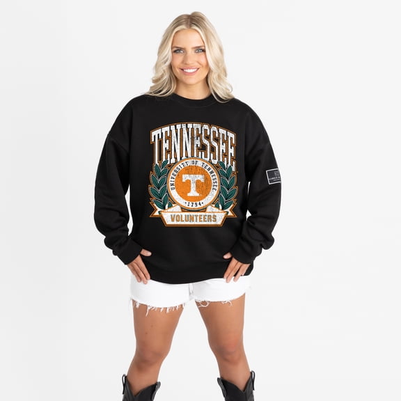 Women's Gameday Couture Black Tennessee Volunteers Oversized Victory Lane Black Label Premium Sweatshirt