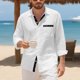 thumbnail image 1 of Blusa y camisa de manga larga con cuello vuelto para hombre, color liso, informal, a la moda, con bolsillos, manga larga, botones, cárdigan, abrigo, blusa de poliéster para hombre, 1 of 9