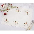 thumbnail image 2 of Fennco Styles Embroidered Holly & Ribbon Design Holiday Placemats 14" W x 20" L, Set of 4 - White Table Mats for Christmas, Winter Holidays, Home Décor, Banquet, Family Gathering, Special Occasion, 2 of 4