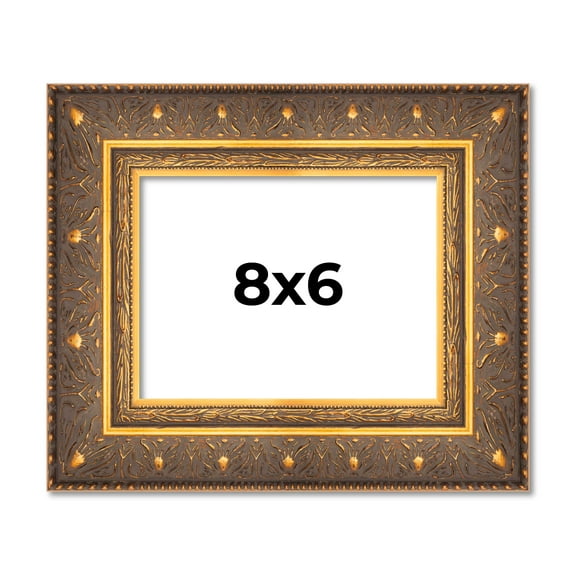 8x6 Frame Vintage Gold Solid Wood Picture Frame | 2.5 Inch Moulding Width | Ornate Bronze Museo