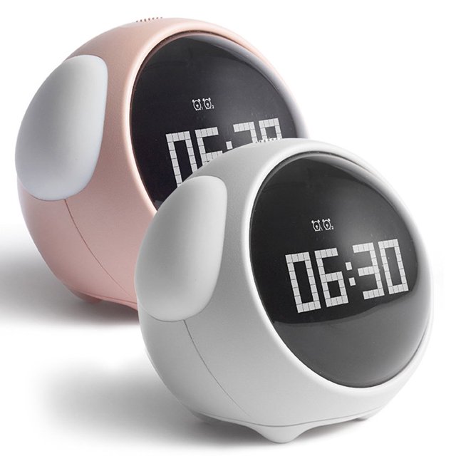 LED Réveil Numérique Expression Faciale Mignon Réveil Horloge de Bureau Rechargeable avec 1500mAh Luminosité de la Batterie Réglable Table de Chevet Décoration de Table pour Chambre à Coucher (Blanc)