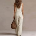 thumbnail image 6 of Hvogkswy Linen Jumpsuits for Women Ruffled V-Neck Button Front Sleeveless Jumpsuit with Pockets Comfy Loose Breathable Summer Casual Wide Leg Romper, 6 of 7