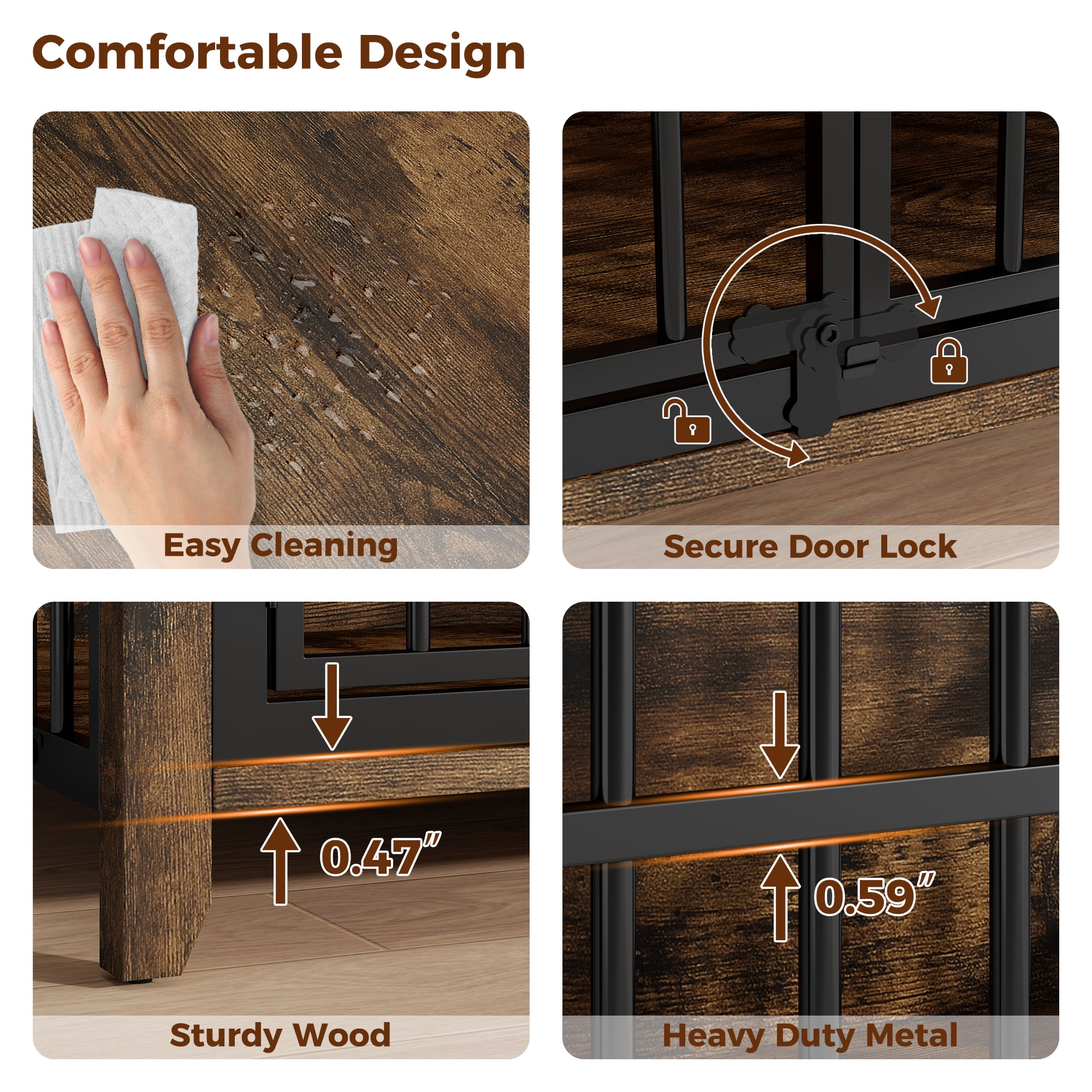 Laintene 37" Dog Crate Furniture with Bowls, Wooden Dog Crate Indoor, Inside Dog Kennels for Medium Large Dogs, Heavy Duty Dog Cage Table, Brown