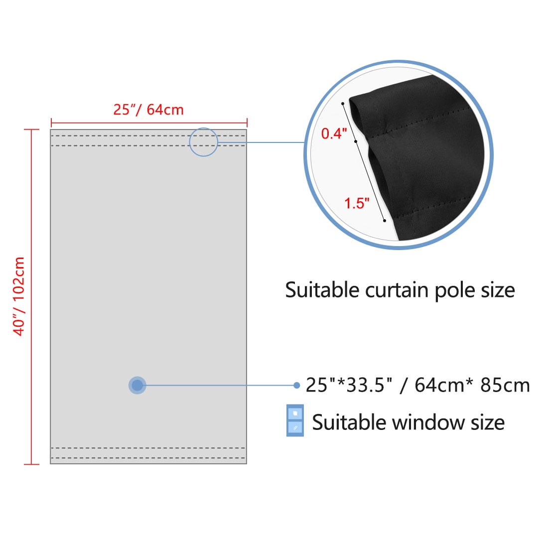 Unique Bargains Solid Window French Door Curtain Panel Black 25" x 40"