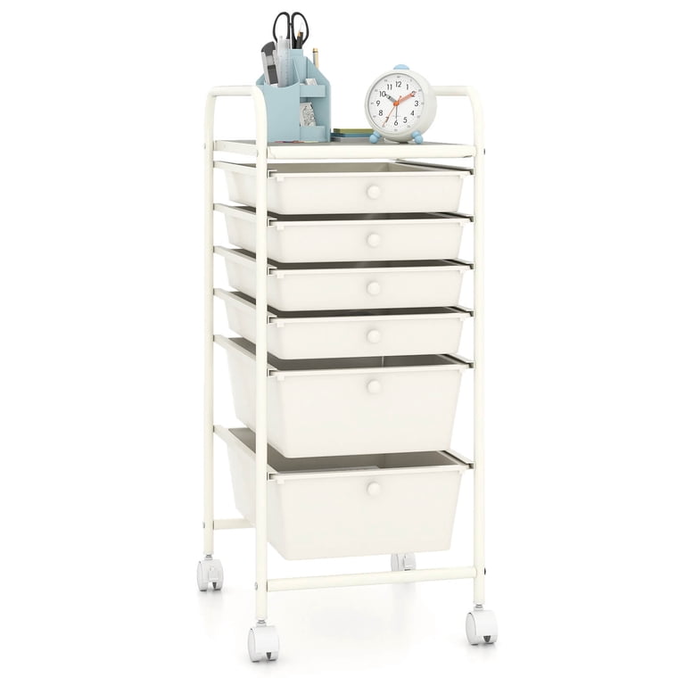 Costway 6-Drawer Rolling Storage Cart, White photo 1