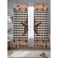 thumbnail image 5 of Texas Star Plaid Semi Sheer Window Curtains 108 Inches Long, Farmhouse Black Brown Texas Vintage Rod Pocket Voile Silky Chiffon Curtain Light Filtering Drapes for Living Room, 52"x108", 2 Panels, 5 of 9