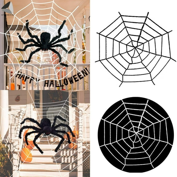 PULLIMORE Halloween 5 Ft Giant Round Spider Web Outdoor Halloween Decorations Costume Party Garden Yard Haunted House Decor(Black)