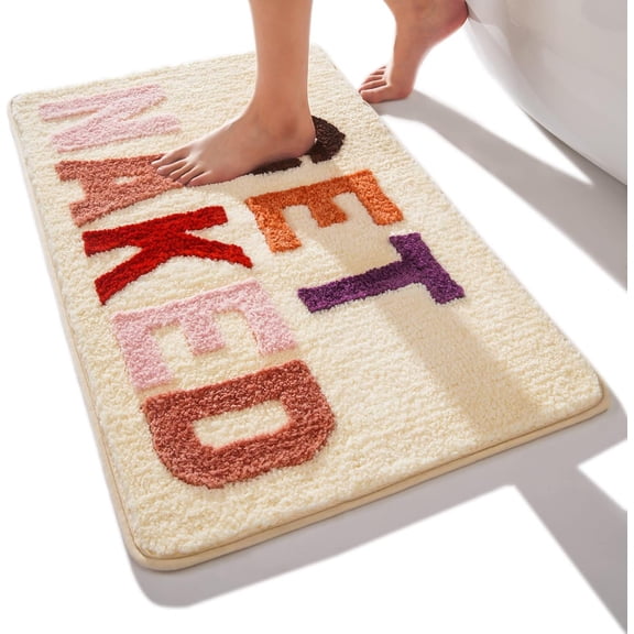 Get Naked Bath Mat Cute Bathroom Rugs Funny Non Slip Bathtub Decor Mats Super Absorbent Floor Carpet Machine Washable Bahtmat for Tub, Shower, Bedroom (16x24 inch)