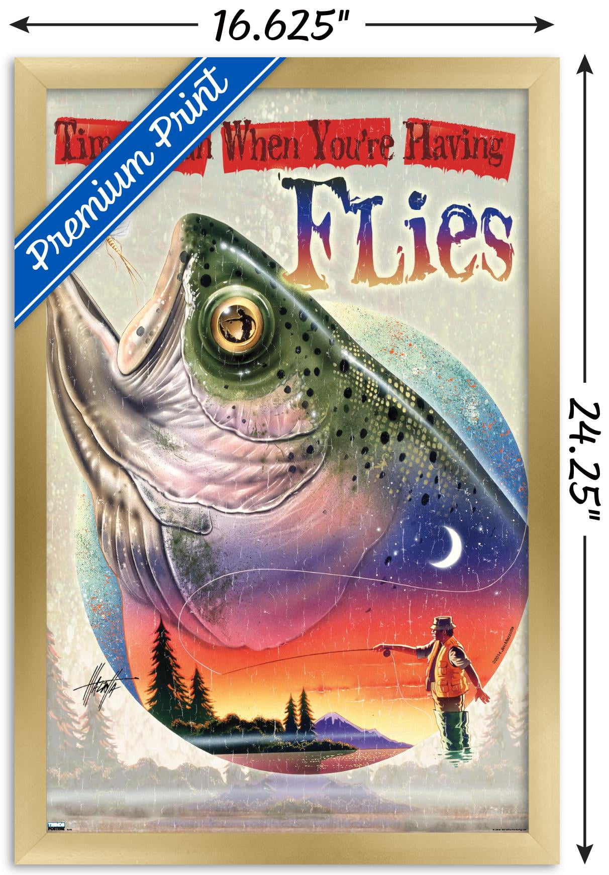 James Mazzotta - Bass Fly Fish Wall Poster, 14.725" x 22.375", Framed