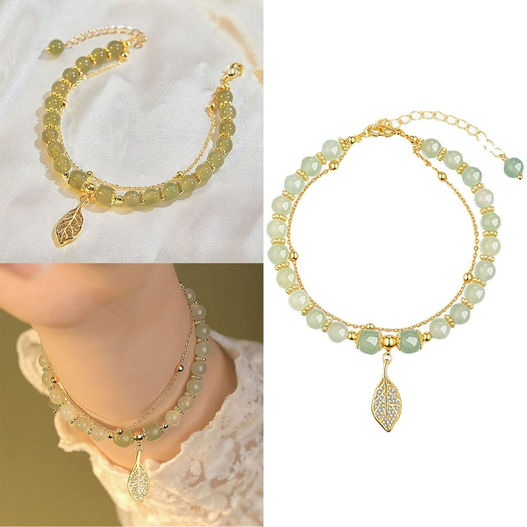 BAYAIXZ Clearance Plated Jade Crystal Butterfly Beaded Bracelet