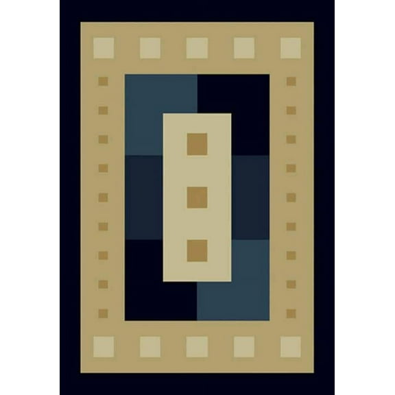 Designer Home Urban Area Rug 040-36864 Times Square Navy Boxes Squares 1' 10" x 3' 3" Rectangle