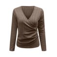 thumbnail image 2 of KYGABAK Long Sleeve ShirtsV Neck Tops for Women Sexy Sweater V Neck Ribbed Knit Slim Fit Wrap Top 2025 Fall Casual Fashion Clothes,Brown L, 2 of 6