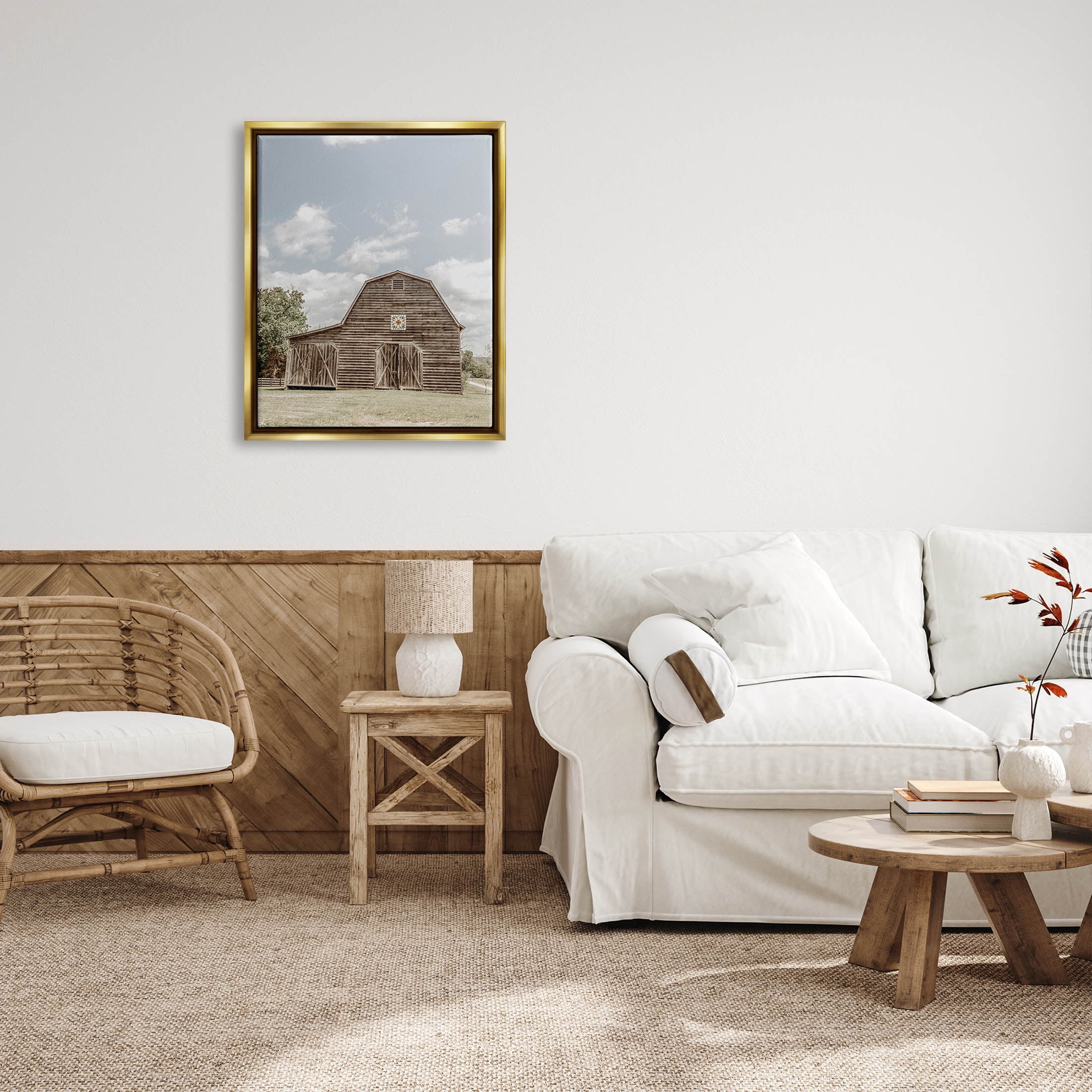 Peaceful Country Barn Farmland Landscape Photograph Metallic Gold Framed Art Print Wall Art