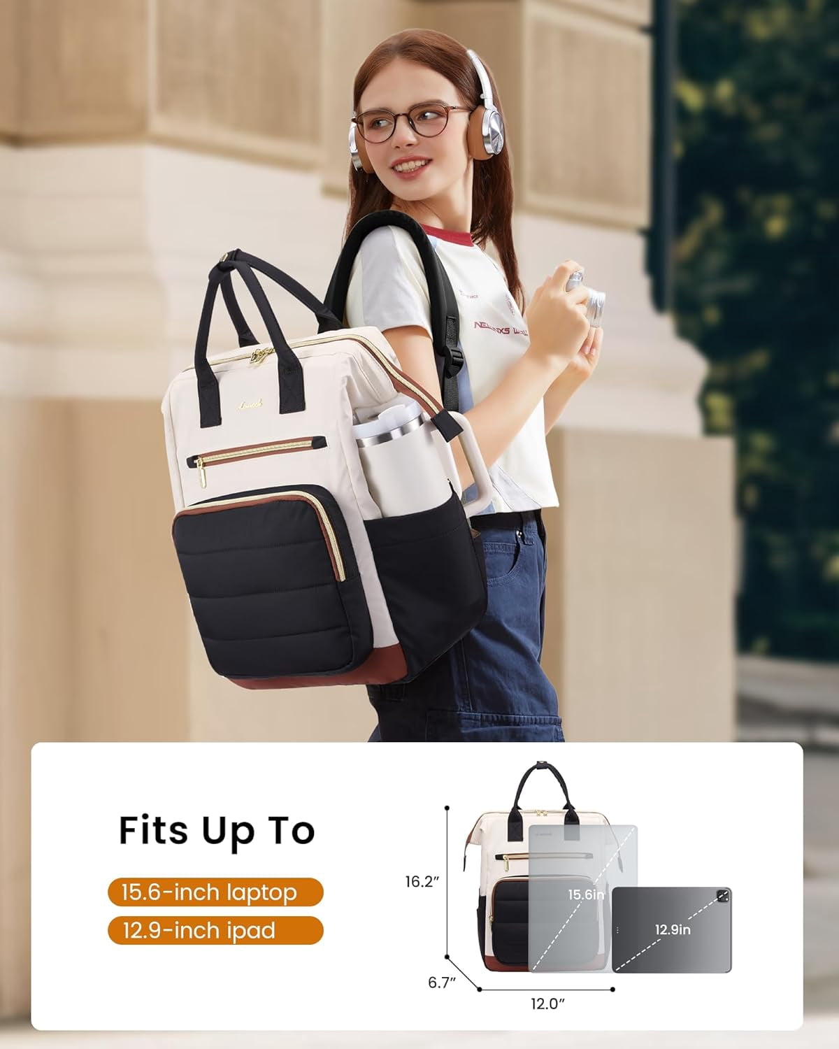 LOVEVOOK Puffer Laptop Backpack for Women, 15.6 Inch Work Backpack Purses for Nurse Teacher College, Personal Item Travel Bag Daypack with Water Holder
