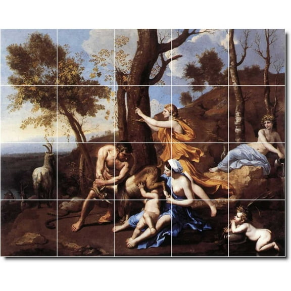 Ceramic Tile Mural-Nicholas Poussin Mythology Backsplash Tile Mural 11. 21.25" w x 17" h using (20) 4.25 x 4.25 ceramic tiles