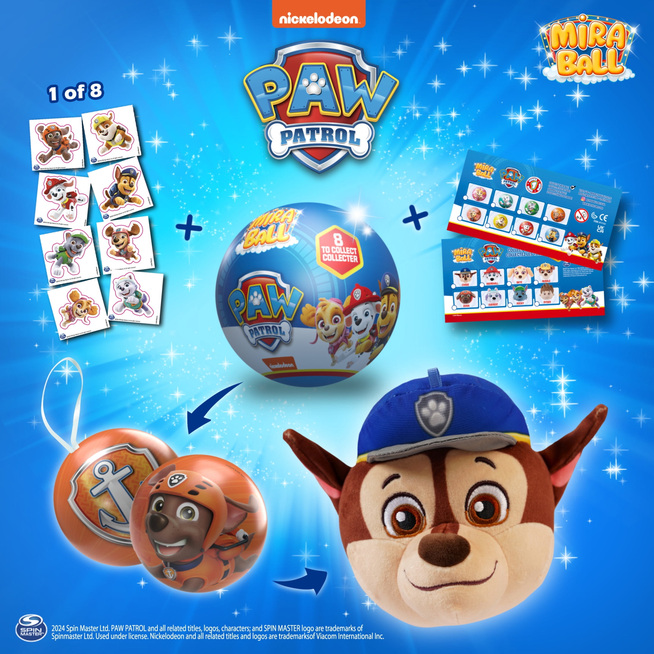 PAW Patrol Plush MiraBall, Blind Box Surprise Plushies -  Mighty Pups Toy, Cute Stuffed Animal - Great for Gifts & Party Favors, Aged 3+ (4-Pack)