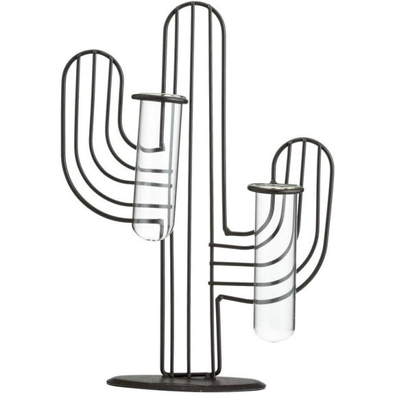 TJ Global Cactus Double Test Tube Vase Planter Holder, Plant Terrarium, Propagation Station, Metal Stand for Hydroponics Plants Home Garden Wedding Decoration Outdoor Planter Ideas Modern Creative