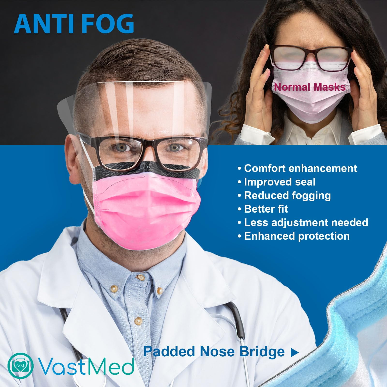 Disposable Face Mask with Shield, 3-Ply, Pink, 250 Count
