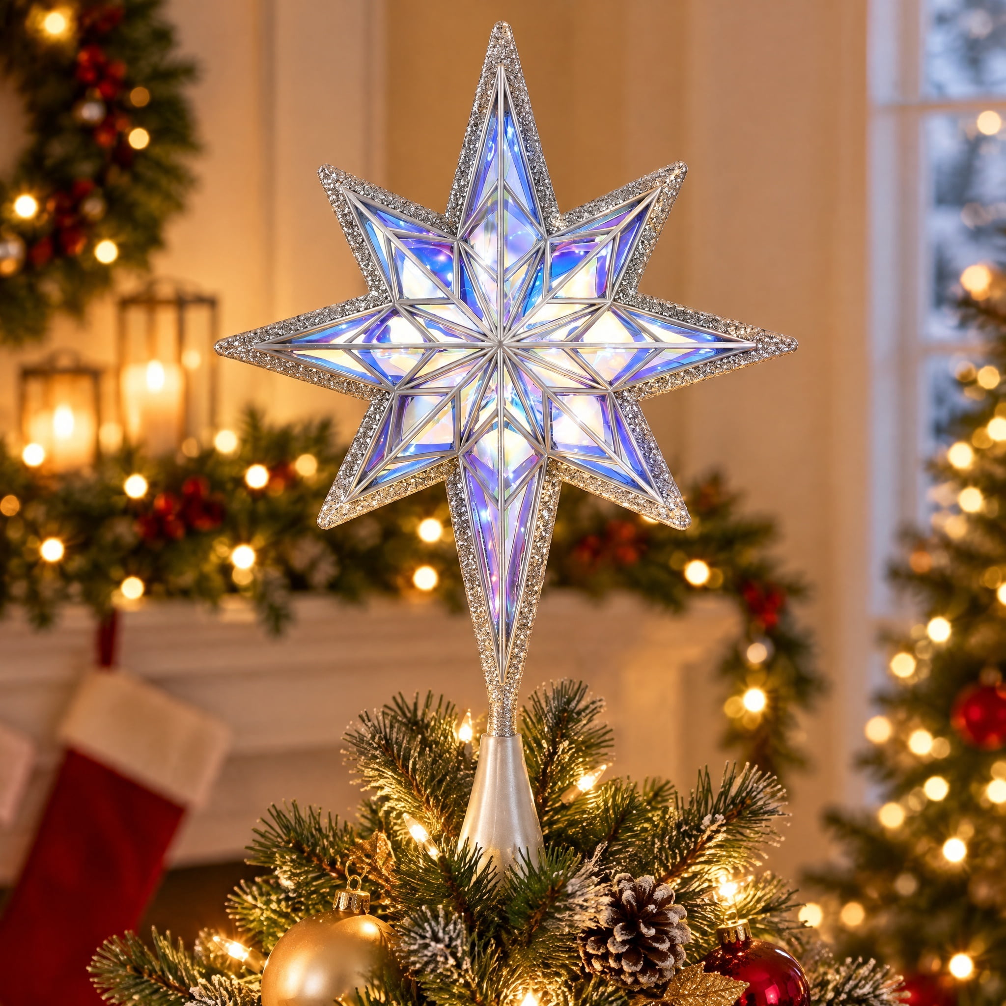 LED Star Christmas Tree Topper, Silver and Iridescent, 15", by Holiday Time