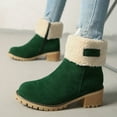 thumbnail image 3 of Mepaouo Winter Boots for Women Slip on Suede Snow Ankle Booties Side Zipper Mid Chunky Heel Outdoor Shoes Green 9.5, 3 of 9
