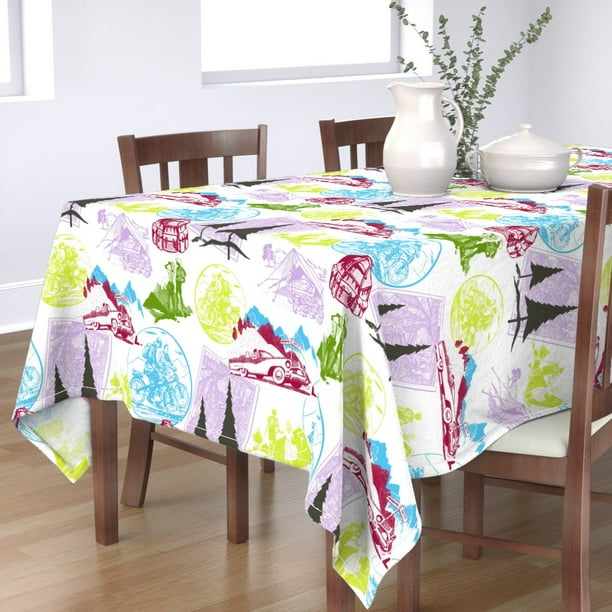 Tablecloth Vintage Outdoors Camping Trail Mountains Travel Car Cotton