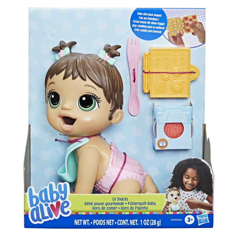 vaso Duplicación ~ lado Baby Alive Lil Snacks Doll with Brown Hair, Eats and "Poops" - Walmart.com