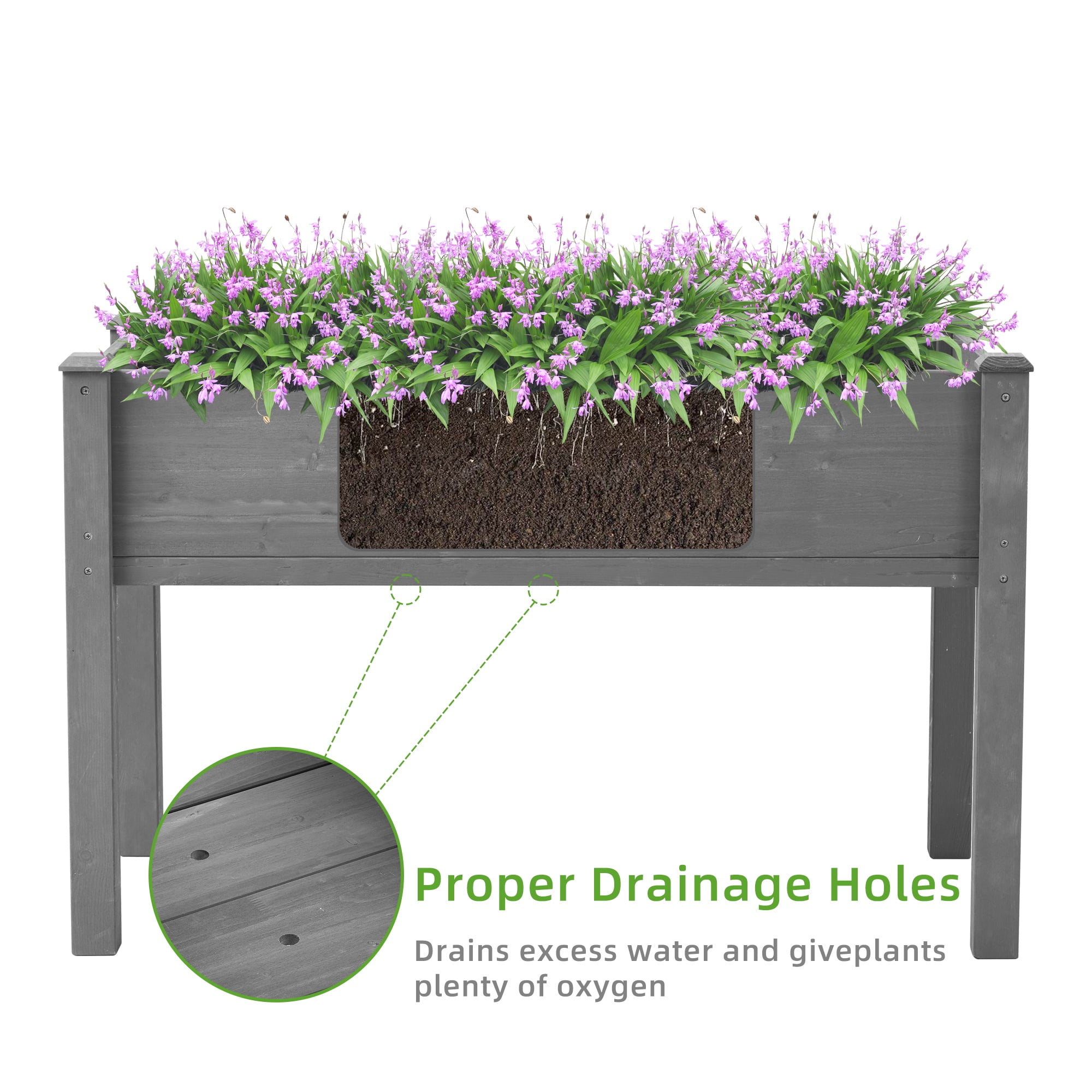 Seizeen Raised Garden Bed Clearance, 40x20x31in Elevated Planter Box with Legs, Linner, Wooden Raised Bed for Outdoor Gardening, Gray