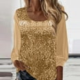 thumbnail image 2 of HAPIMO Women's Sequin Tops Long Sleeve Glitter Sparkly Party Blouses Comfy Velvet Square Neck Dressy Tops Loose Fit Casual Shirts Tunic Tops Gold M, 2 of 5