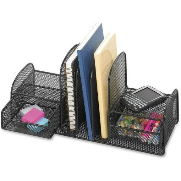 Safco Multipurpose Mesh Desktop Organizer 7.8" Height x 17" Width x 6.8" Depth - Desktop - Black - 1Each