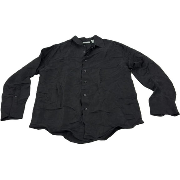 Cubavera Men's Long Sleeve Button Front Linen Blend Dobby Shirt Jet Black-Small