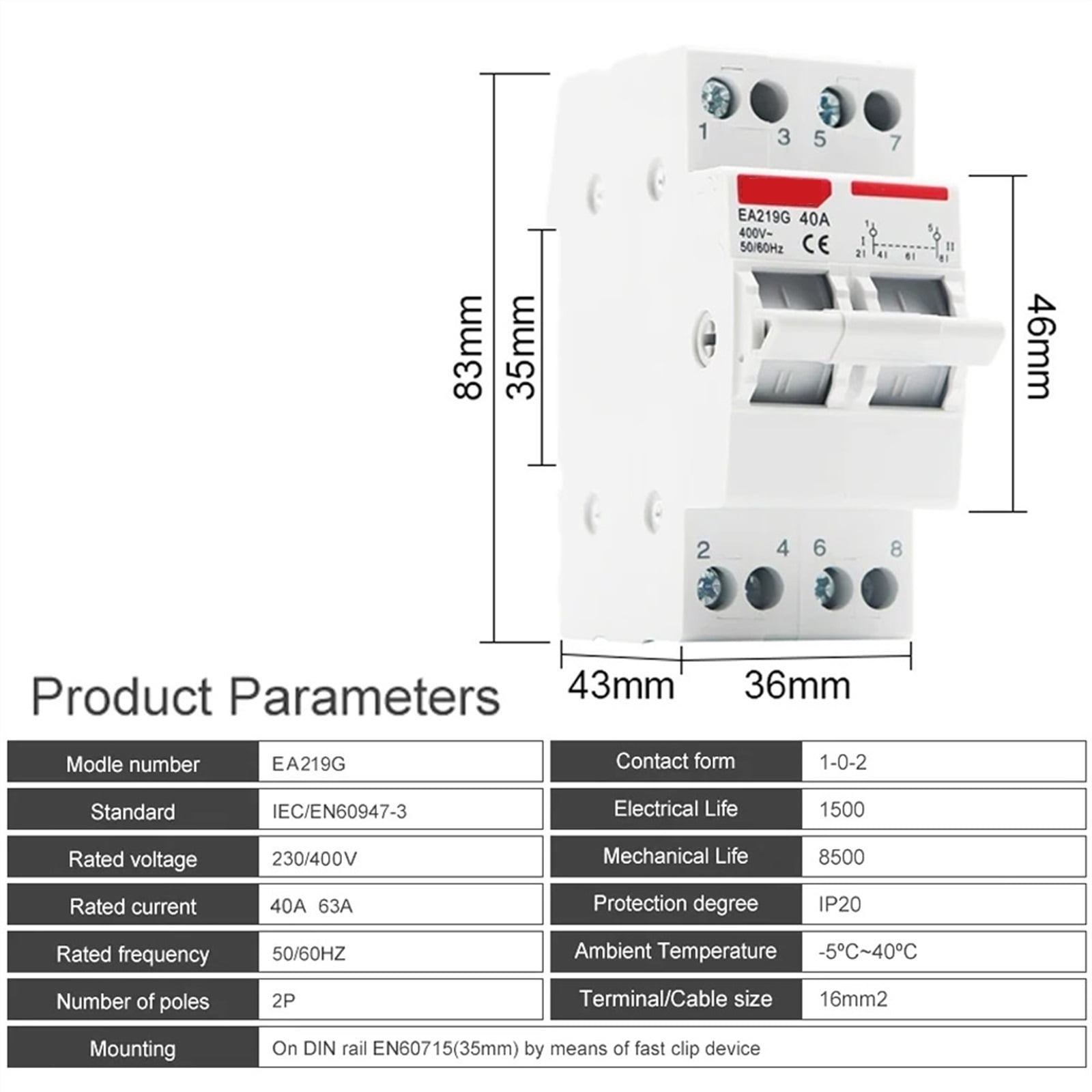 circuit breaker 2P 40A 63A AC 230V 400V Dual Power Manual Transfer Interlock Circuit Breaker Din Rail Isolating Discounnecting Switch