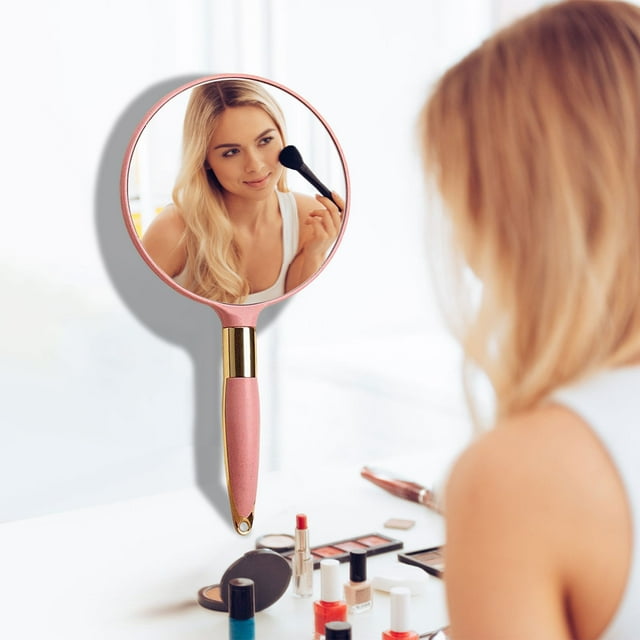 Espejo de maquillaje europeo con asa, espejo de belleza de mano