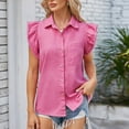 thumbnail image 2 of FAIWAD Womens Button Up Denim Shirt Sleeveless Ruffle Hem Basic Jean Shirt Casual Summer Denim Tops, 2 of 7